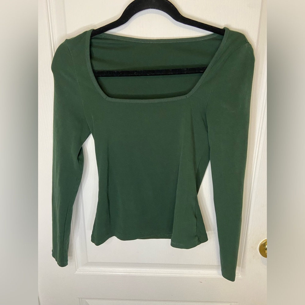 SHEIN Green Fitted Long Sleeve Crop Top